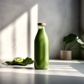 Immunity Boost, Vibrant green smoothie with kiwi, apple, and more fruits in a bottle. A nutritious blend for a healthy diet and fortified immunity