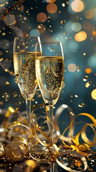 Festive sparkling wine Toast - new year eve background - generative AI