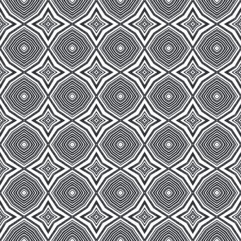 Exotic seamless pattern. Black symmetrical kaleidoscope background. Summer swimwear exotic seamless design. Textile ready imaginative print, swimwear fabric, wallpaper, wrapping.