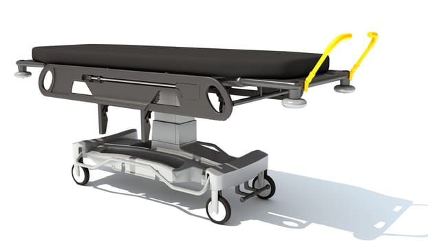 Stretcher Trolley medical equipment 3D rendering model on white background