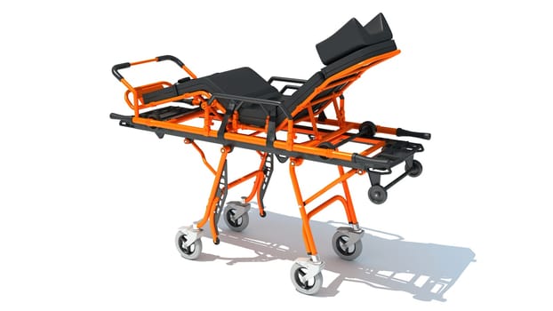 Stretcher Trolley medical equipment 3D rendering model on white background