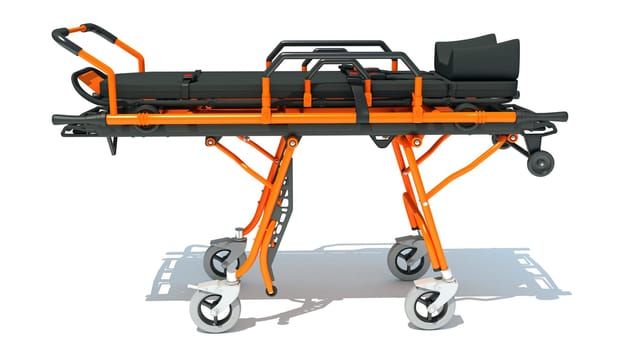 Stretcher Trolley medical equipment 3D rendering model on white background