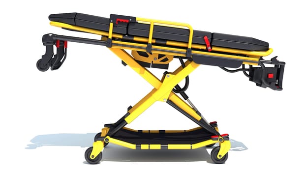 Stretcher Trolley medical equipment 3D rendering model on white background