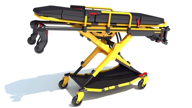 Stretcher Trolley medical equipment 3D rendering model on white background