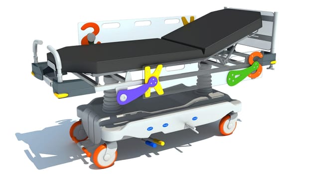 Stretcher Trolley medical equipment 3D rendering model on white background