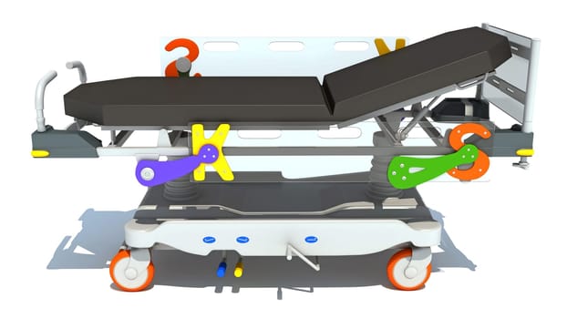 Stretcher Trolley medical equipment 3D rendering model on white background