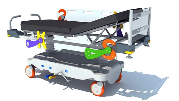 Stretcher Trolley medical equipment 3D rendering model on white background