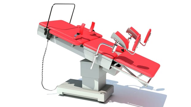 Gynecological Examination Table medical equipment 3D rendering model on white background