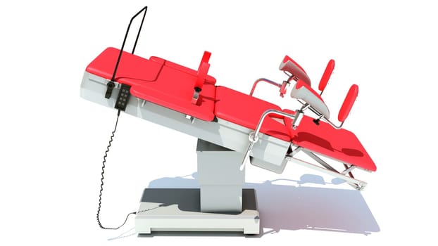 Gynecological Examination Table medical equipment 3D rendering model on white background