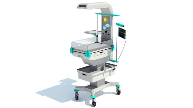 Anesthesia Respiratory Workstation Trolley medical equipment 3D rendering model on white background