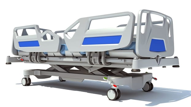 Hospital Medical Bed 3D rendering model on white background