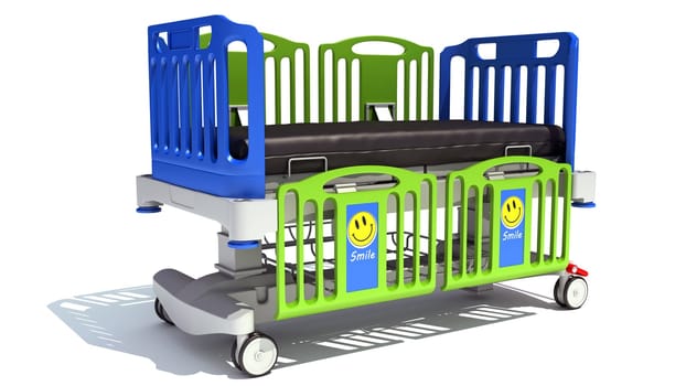 Medical Stretcher Trolley for Kids 3D rendering model on white background