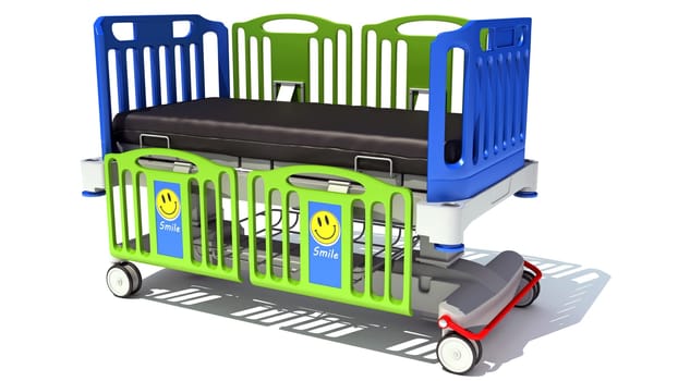 Medical Stretcher Trolley for Kids 3D rendering model on white background