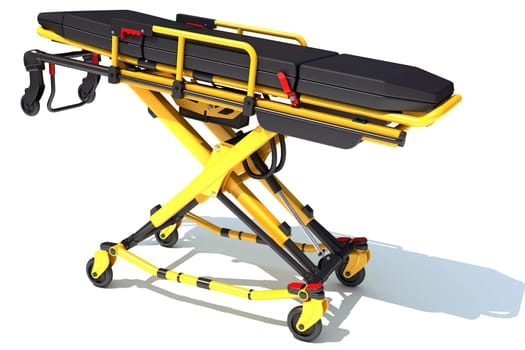 Stretcher Trolley medical equipment 3D rendering model on white background