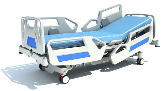 Hospital Medical Bed 3D rendering model on white background