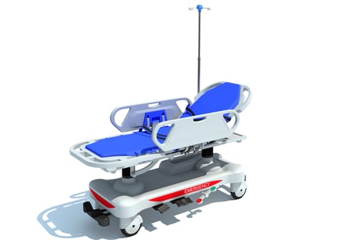 Stretcher Trolley medical equipment 3D rendering model on white background