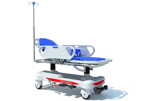 Stretcher Trolley medical equipment 3D rendering model on white background