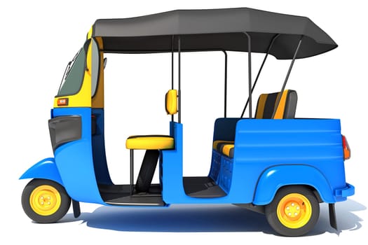 Mini Taxi Auto Rickshaw 3D rendering model on white background