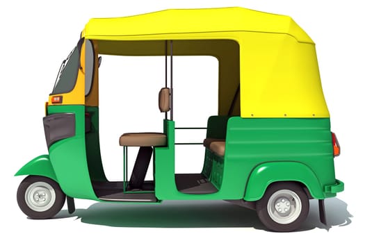 Auto Rickshaw Bajaj TukTuk 3D rendering model on white background