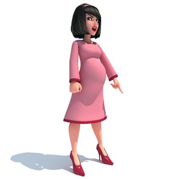 Cartoon Pregnant Woman 3D rendering model on white background