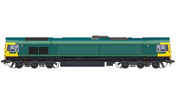 Locomotive train 3D rendering model on white background