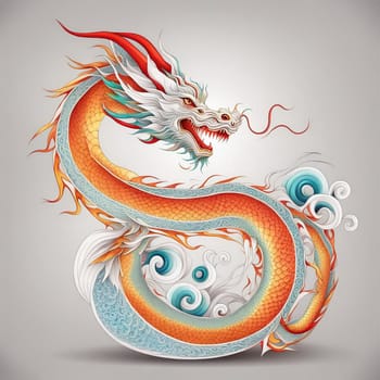 AI generated colorful illustration of a traditional Chinese dragon on white background.