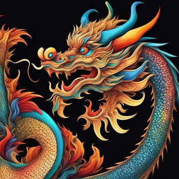 Intricate detailed illustration of a Chinese dragon. AI generated.