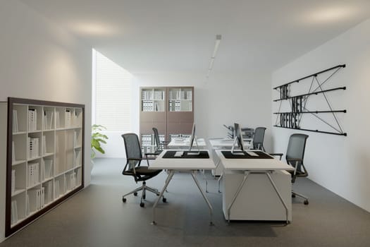 3D interior of bright open office interior space. Render of concept design
