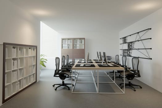 3D interior of bright open office interior space. Render of concept design