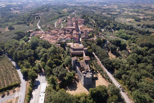 Aerial photographic documentation of the medieval town of Montecarlo in the province of Lucca, Tuscany 