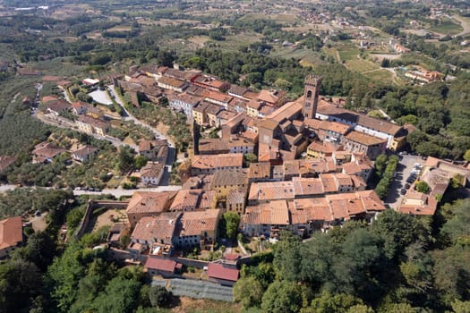 Aerial photographic documentation of the medieval town of Montecarlo in the province of Lucca, Tuscany 