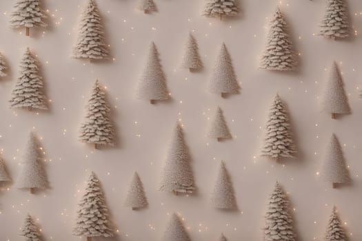 Christmas trees made of paper on a beige background. Christmas background.