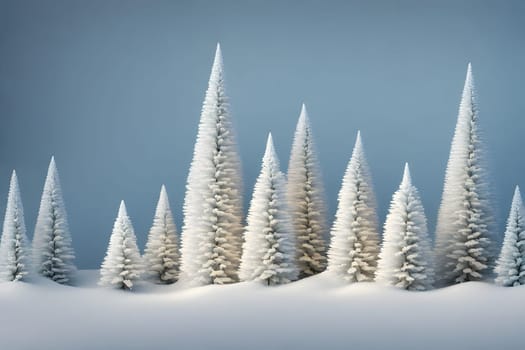 Christmas Background Winter landscape with snowy fir trees and blue sky. 3d render.