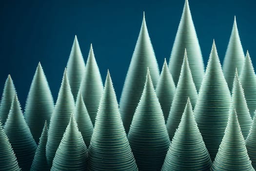 Abstract christmas trees on green blue background. 3d render illustration.