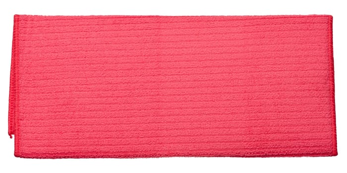 Pink folded textile napkin for house cleaning on white isolated background