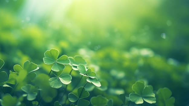 Lucky clover leaves for St. Patrick's Day. Banner with Irish clover leaves. High quality photo