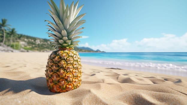 Fresh Pineapple stand In The Beach, at sunny day.