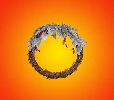 New Year round garland isolated on orange background, holidays, decorations, signs and symbols