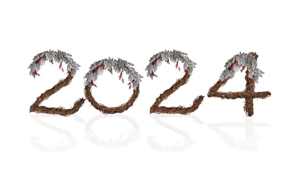 numbers 2024 made of natural materials isolated on white, holidays, decorations, signs and symbols