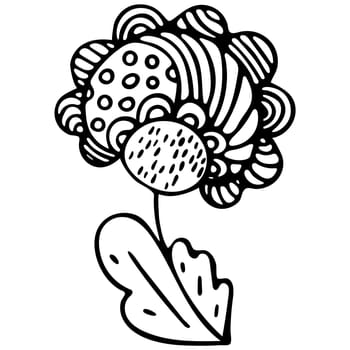 Flower Icon. Hand Drawn Simple Black Outline Floral Illustration. Clip Art in Doodle Style Isolated on White Background. Flat Flower Illustration for Coloring Page, Coloring Book or Sheet for Kids.