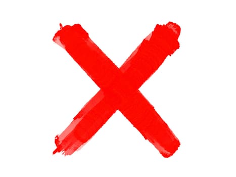 red cross mark, painted X mark isolated