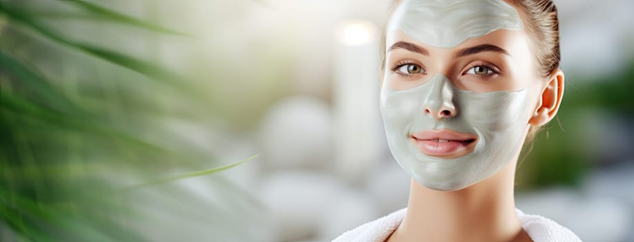 Beautiful young woman applying a moisturizing healing mask to her face to achieve radiant and healthy skin beauty. She gracefully pampers herself with self-care and skincare.