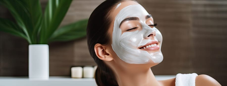 Portrait of a girl with a moisturizing mask on her face.