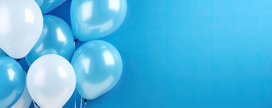 A bright banner in a blue shade with a festive and festive atmosphere. Colorful balloons add a touch of excitement and magic, making them perfect for events and special occasions.