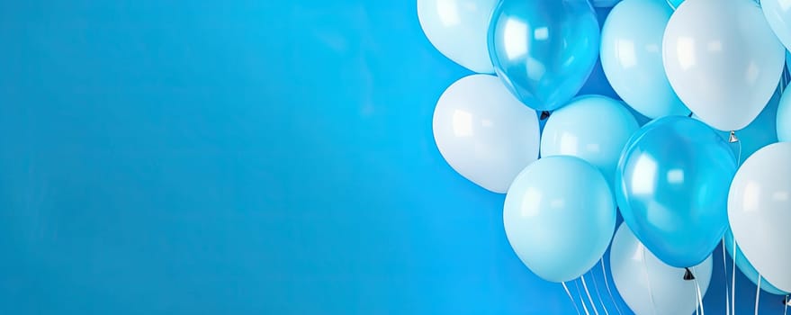 A bright blue sky banner with a row of colorful balloons, adding a festive and joyful touch to the atmosphere, perfect for holiday and happiness concepts.