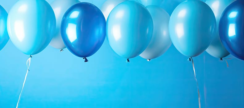 A bright banner in a blue shade with a festive and festive atmosphere. Colorful balloons add a touch of excitement and magic, making them perfect for events and special occasions.