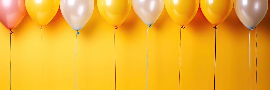 Colorful balloons on a bright yellow background