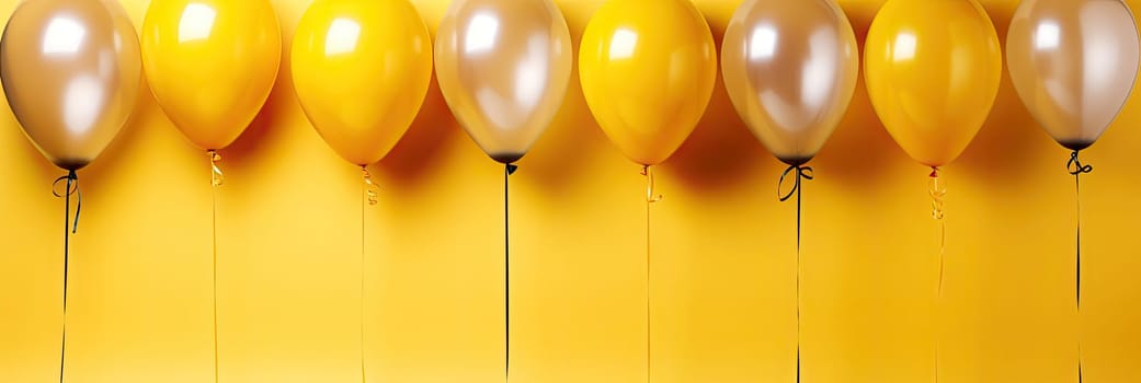 Colorful balloons on a bright yellow background