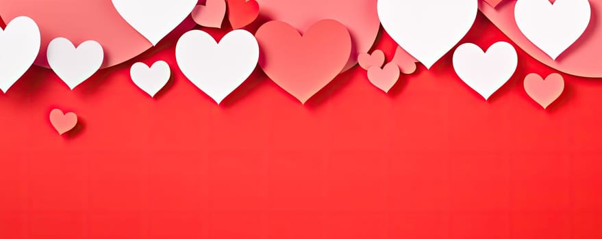 Image with red and white hearts on a bright red background, created to decorate a lovers' holiday.