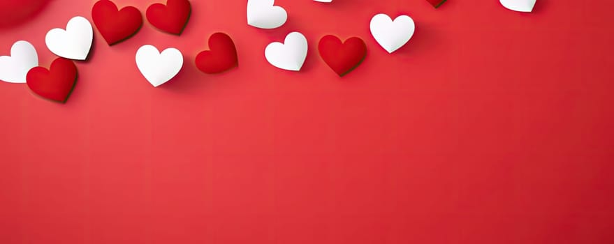 Rich red and white hearts on a deep red background create a rush of feelings and give the image brightness and emotional tension